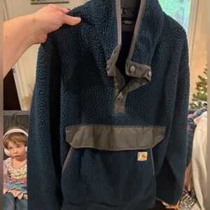 Carhartt Dark Blue Fleece Pullover with Gray Trim
